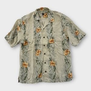 Tommy Bahama Floral Beige and Green Casual Button Down Shirt